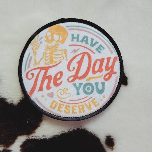 Skull Day You Deserve DYI Fabric Hat Patch Glue Iron On Sew Custom Hat Patch - Picture 4 of 4
